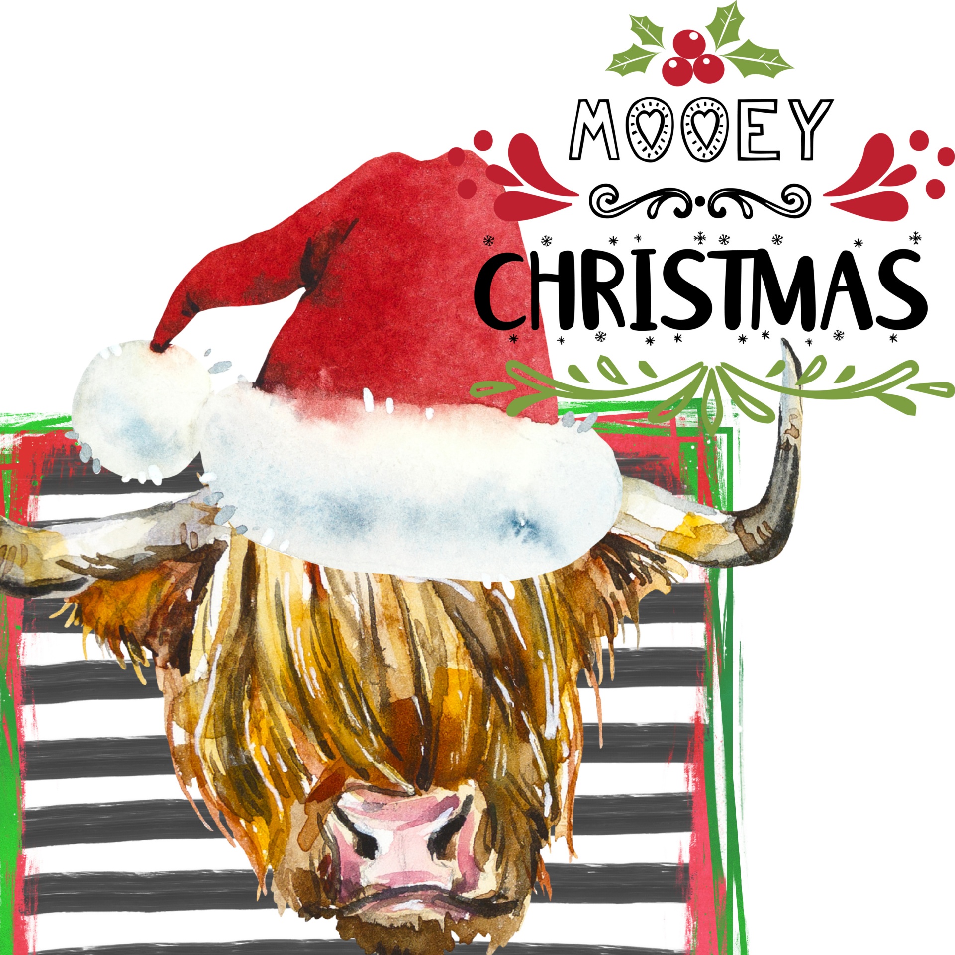 darling face of a bull or cow with words MOOEY CHRISTMAS