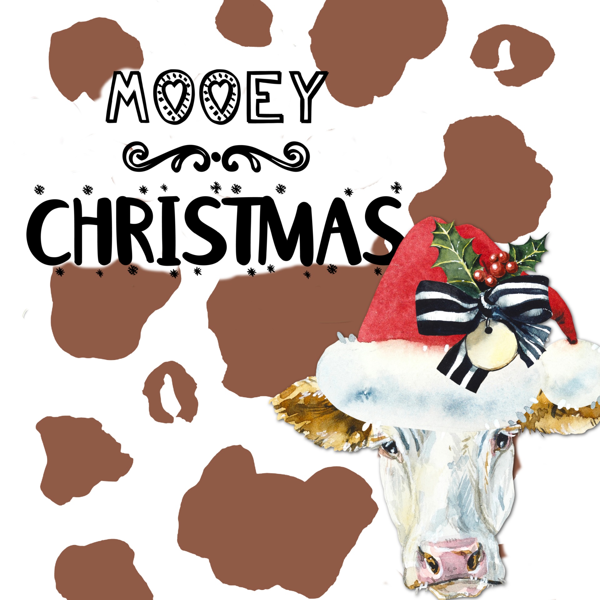 darling face of a bull or cow with words MOOEY CHRISTMAS