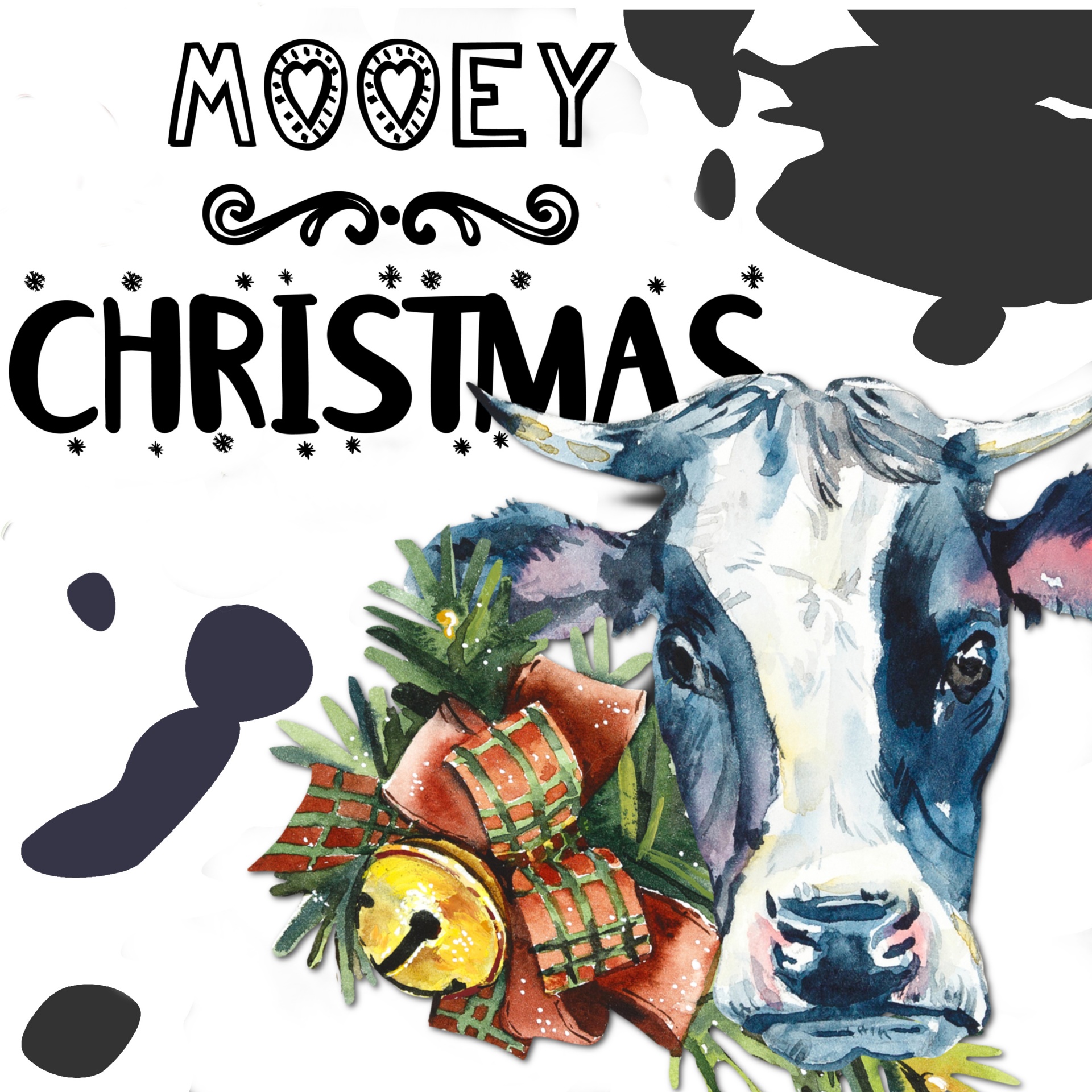 darling face of a cow with words MOOEY CHRISTMAS