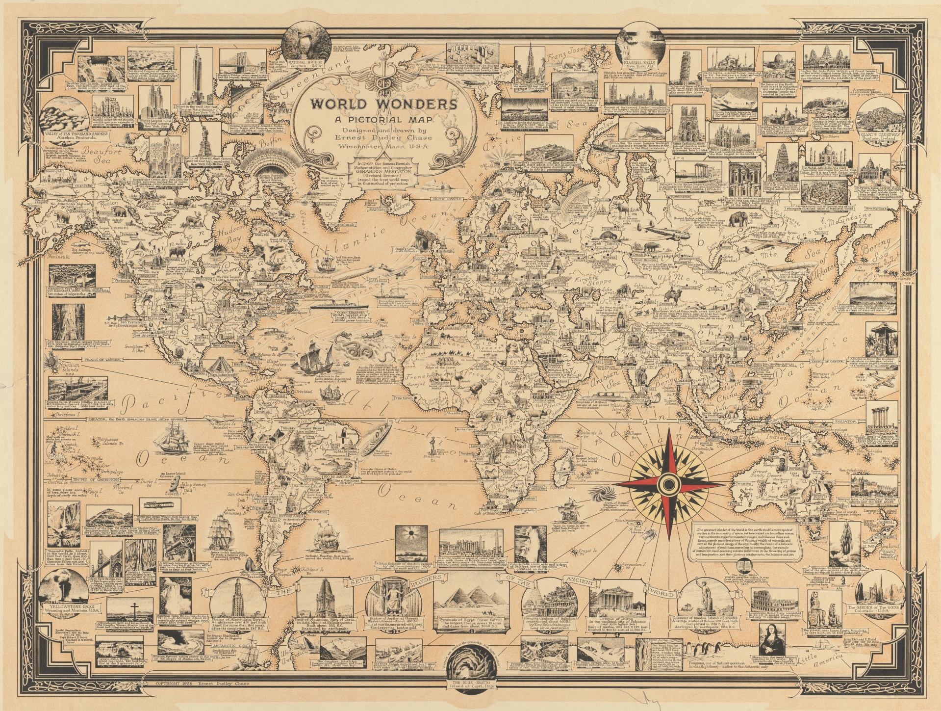World wonders - a pictorial map designed and drawn by Ernest Dudley Chase, Winchester, Mass. U.S.A. Date 1939