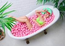 Bath, Balls, Pink, Woman, Model