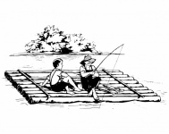 Boys Fishing On Raft