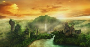 Fantasy Landscape Waterfalls