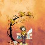 Girl On Bench Holding Fall Leaves