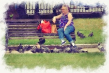 Woman And Pigeons