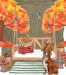 Autumn Dog Cat Porch Illustration