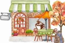 Autumn Watercolor Cafe Poster
