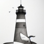 Lighthouse And Whale Sketch
