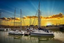 Marina, Sunset, Sailboat
