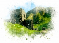Kinbane Castle Watercolor Art