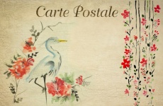 Vintage Crane Bird Flowers