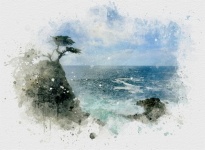 Watercolor Poster The Lone Cypress