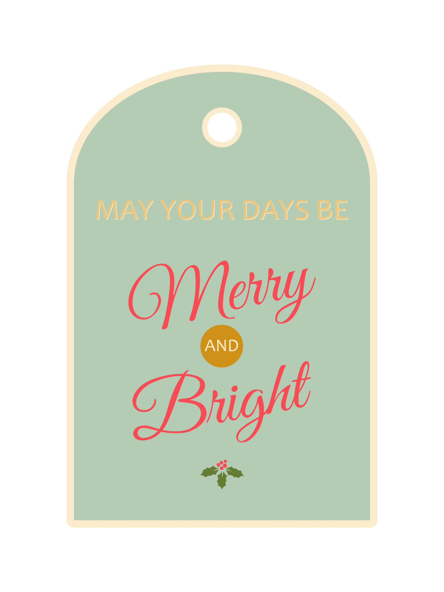 Retro, vintage style christmas gift label, tag in blue with red merry and bright typography clipart