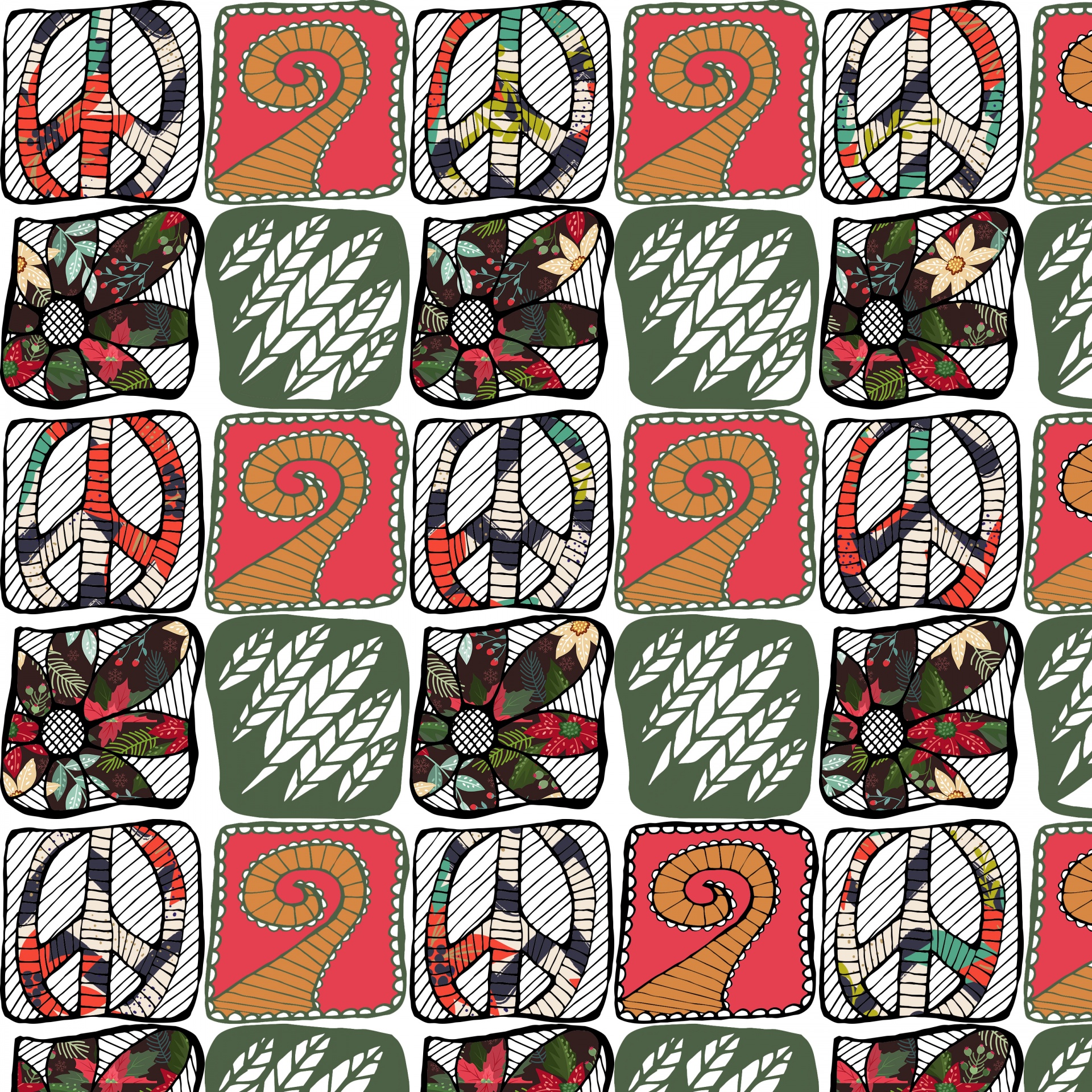 Retro Peace Sign Floral Collage