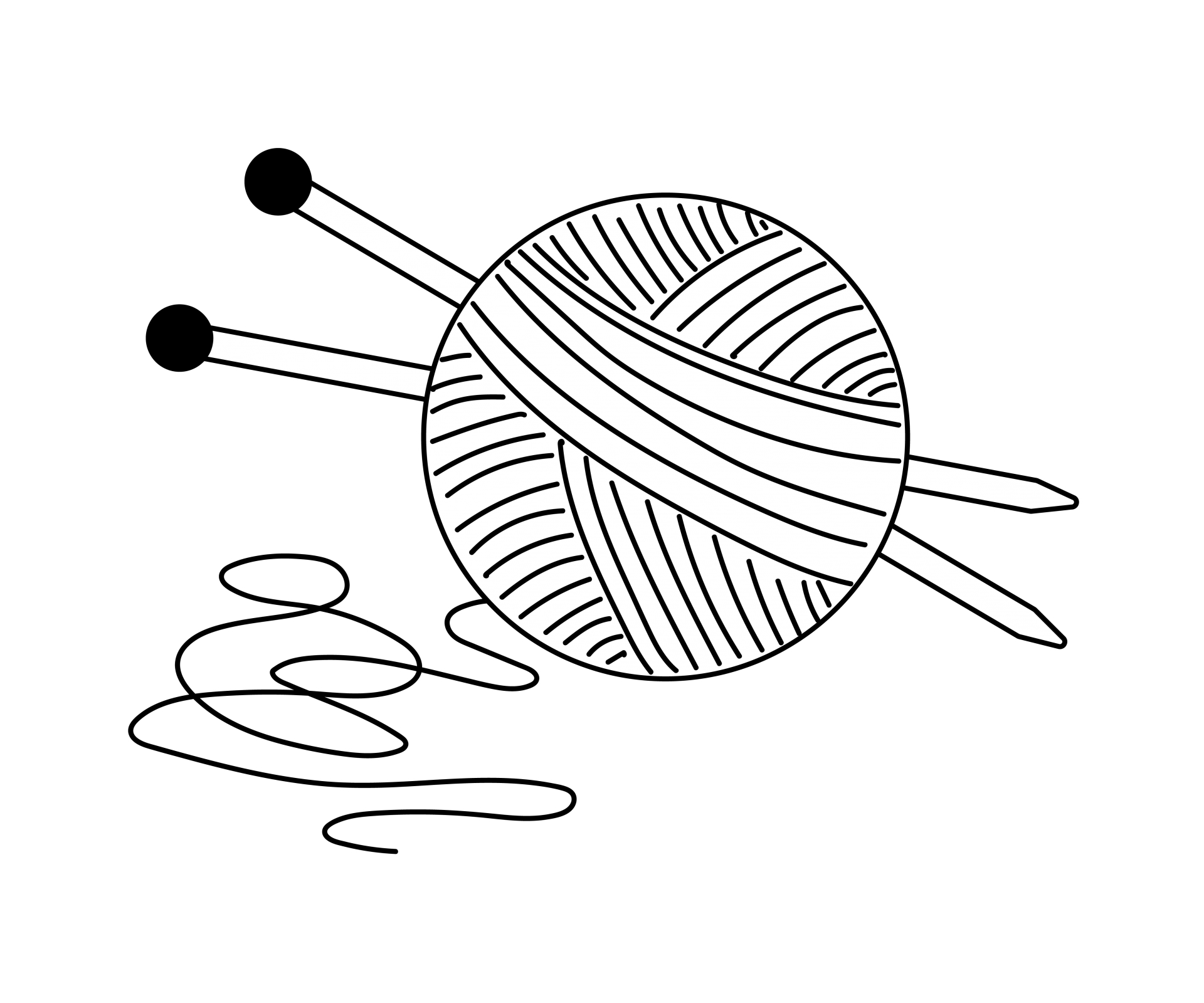 Ball of wool, knitting yarn and pair of knitting needles line art clipart