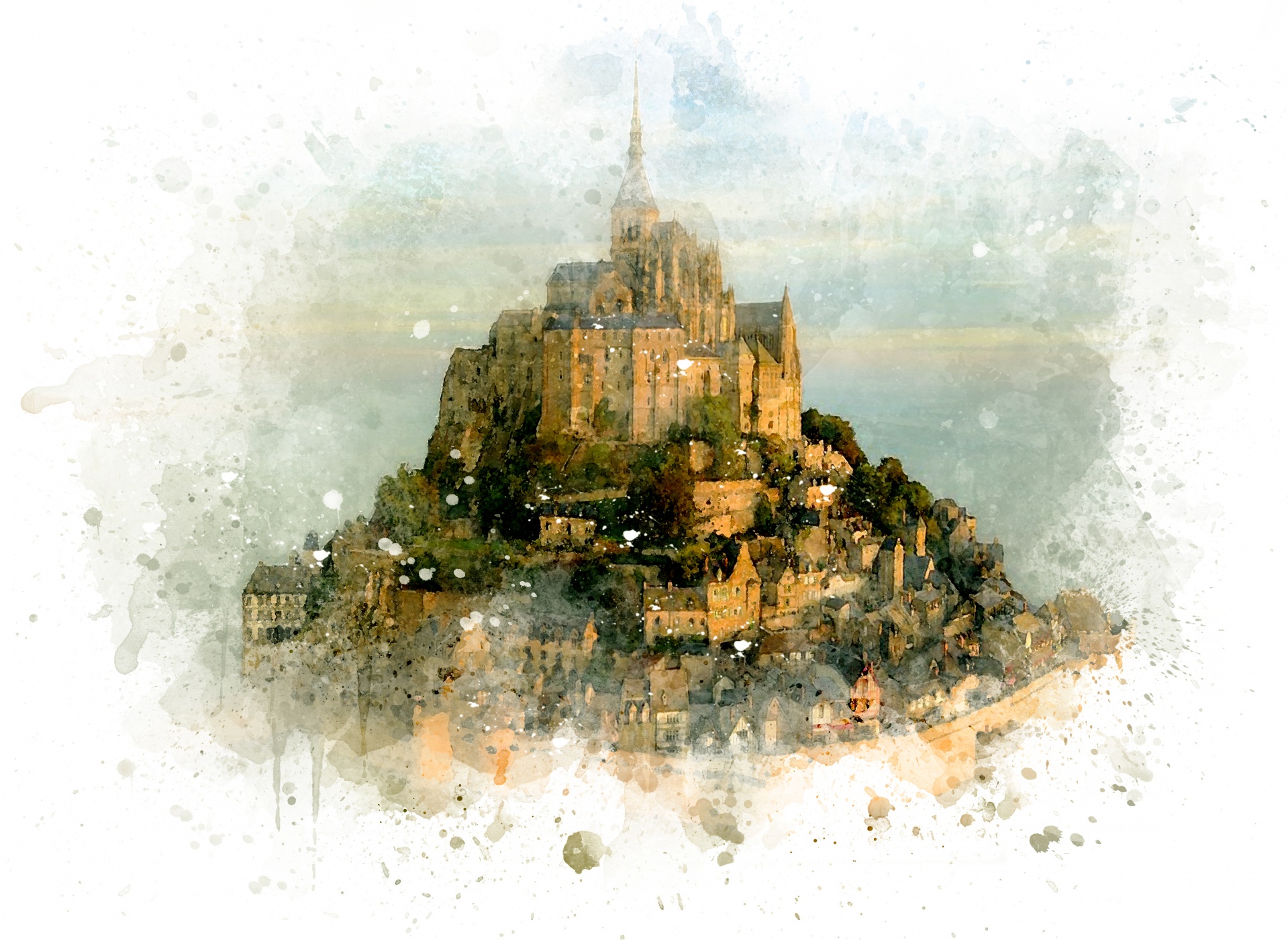Mont-Saint-Michel Watercolor 2