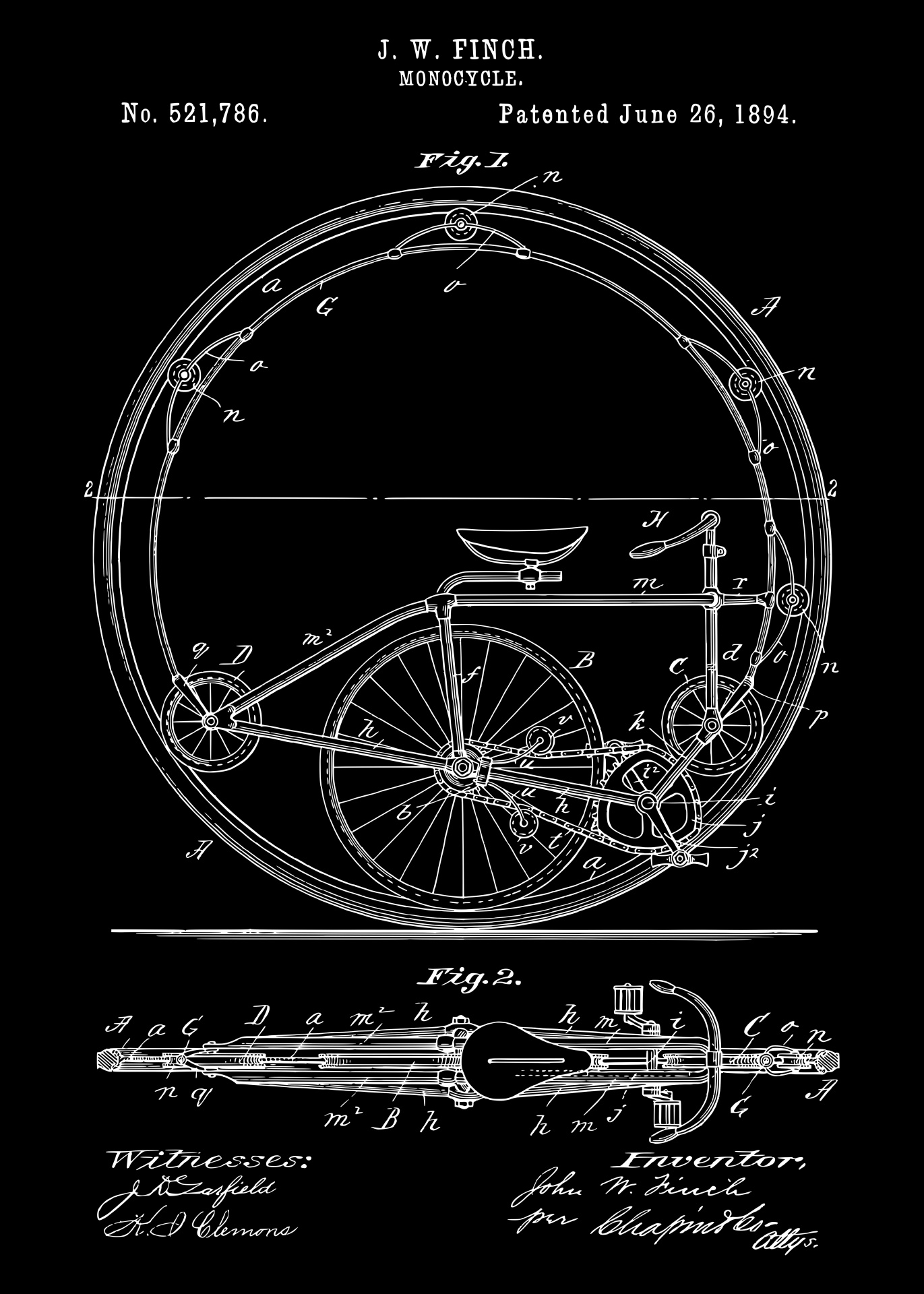 Vintage Monocycle Patent Artwork