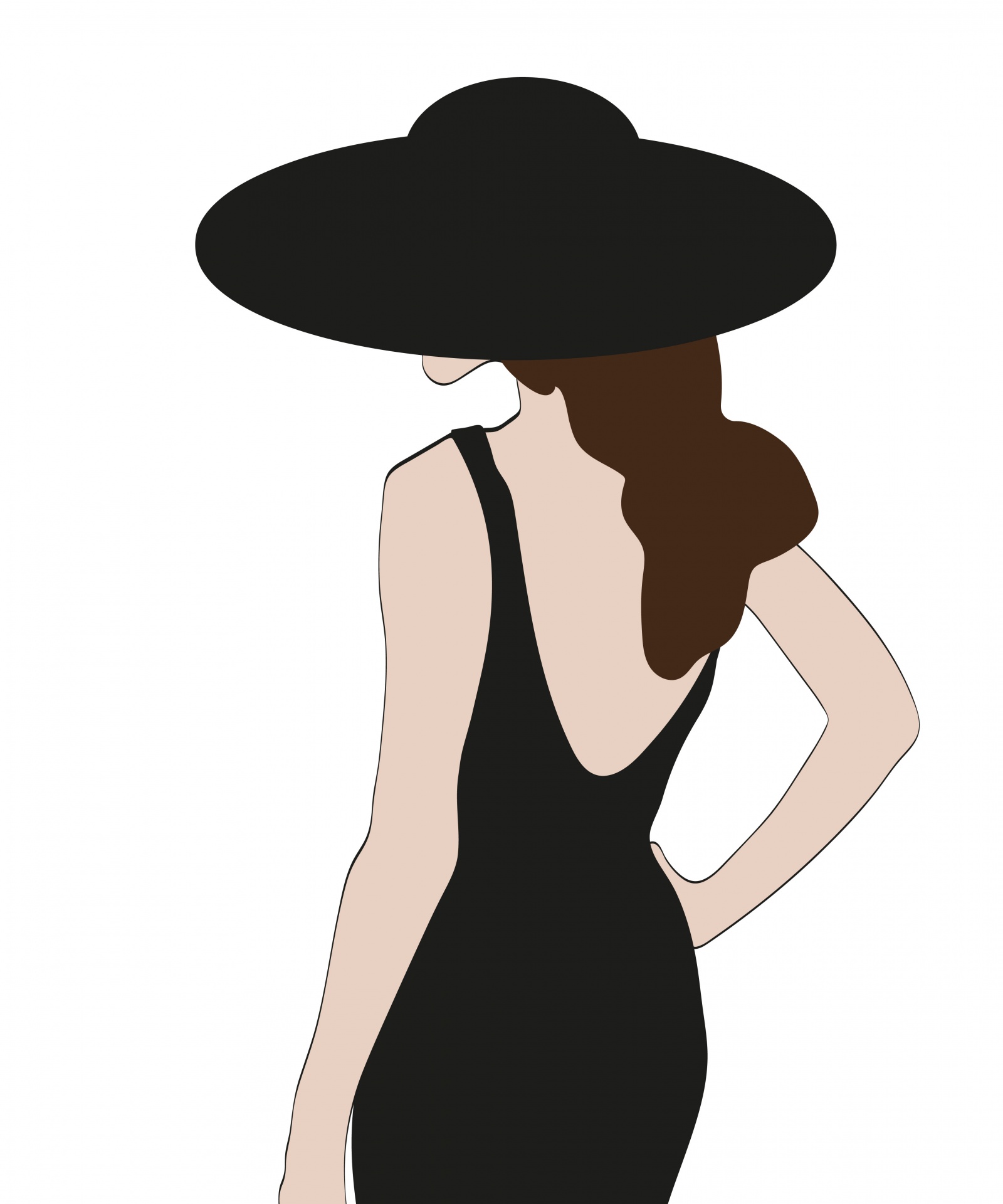 Woman Black Dress And Hat