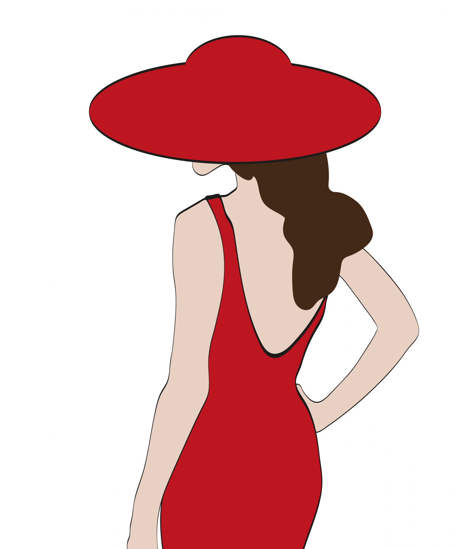 Woman Red Dress And Hat