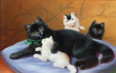 Cat Kittens Vintage Painting