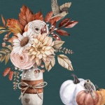 Fall Flower Vase Pumpkin Birds Art