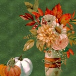 Fall Flower Vase Pumpkin Birds Art
