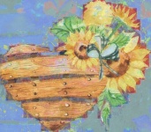 Sunflowers And Wooden Heart Poster