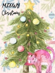 Christmas Tree And Pink Cat