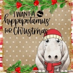 Hippopotamus Christmas Poster