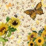 Vintage Bee, Butterfly, Sunflower