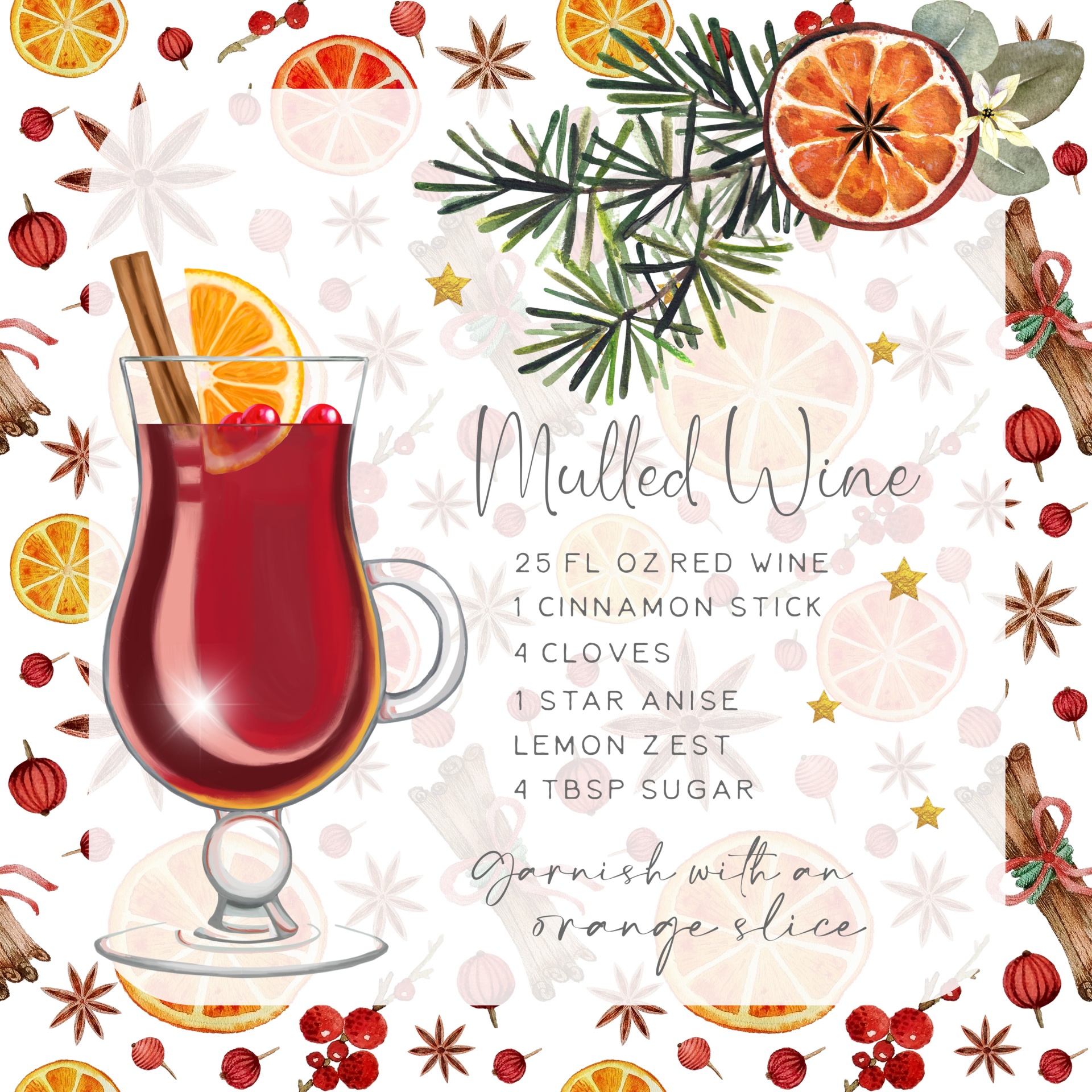 recipe in ounces for a festive alcoholic drink with red wine, anise, lemon zest, cinnamon and sugar