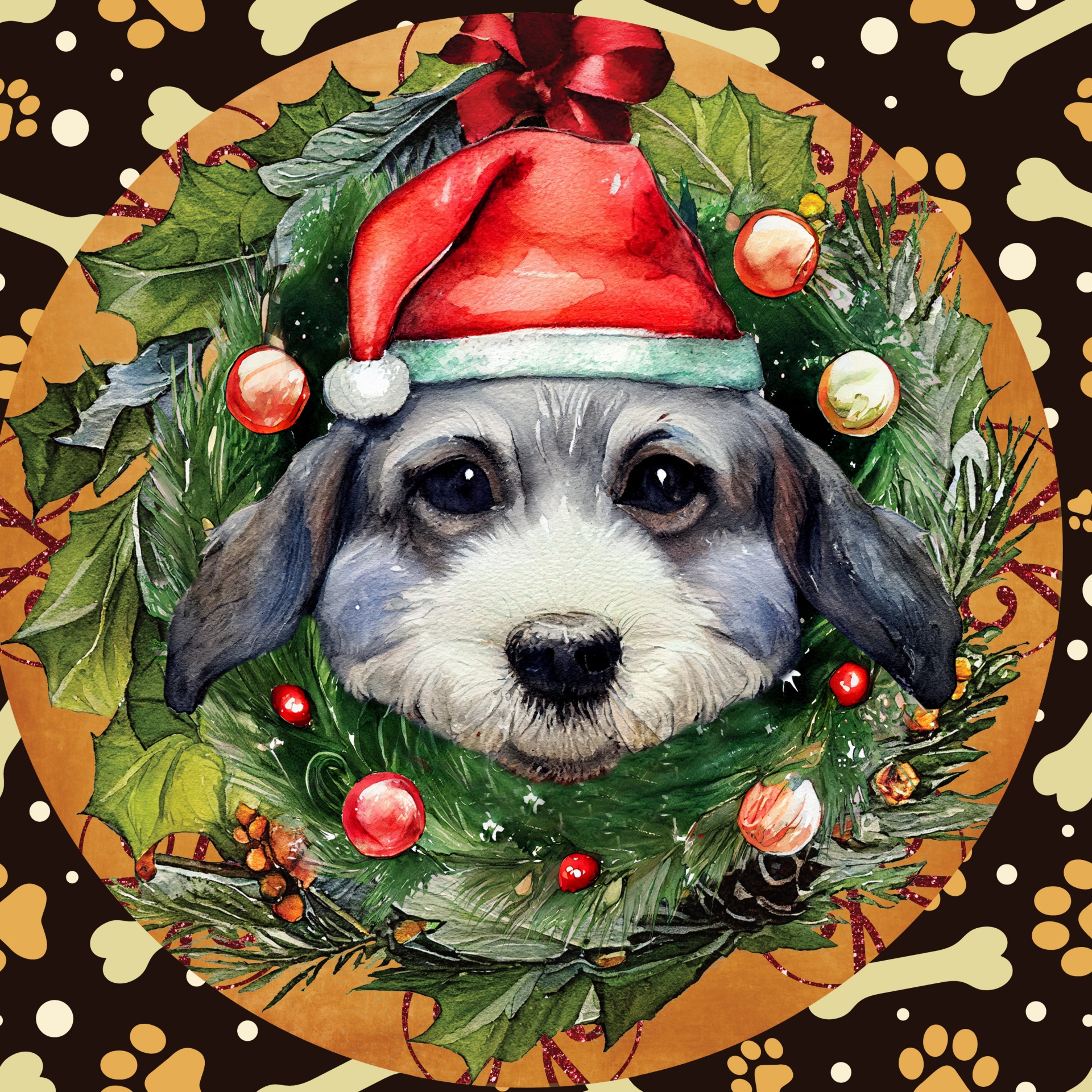 Christmas Dog Face Wreath
