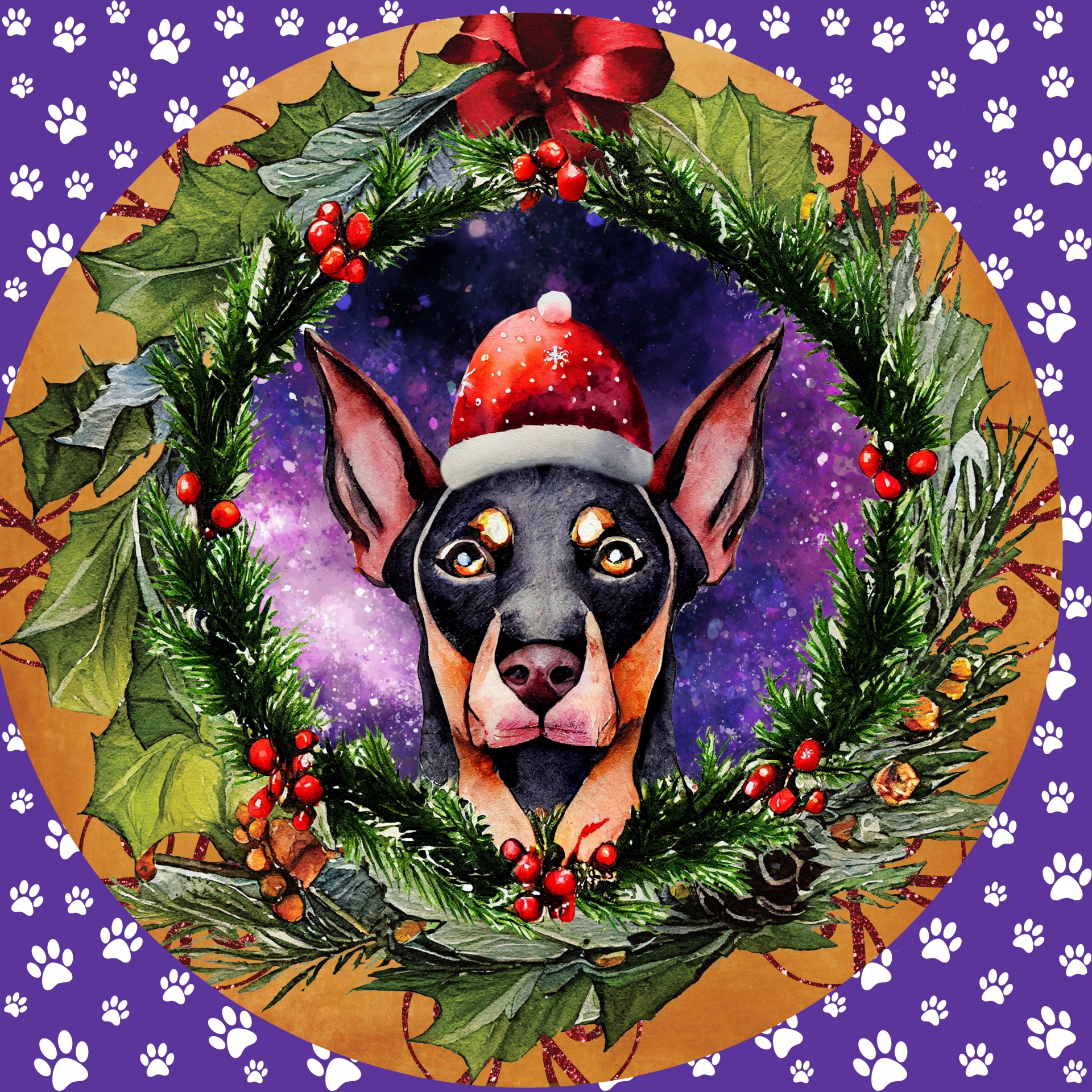 Christmas Dog Face Wreath