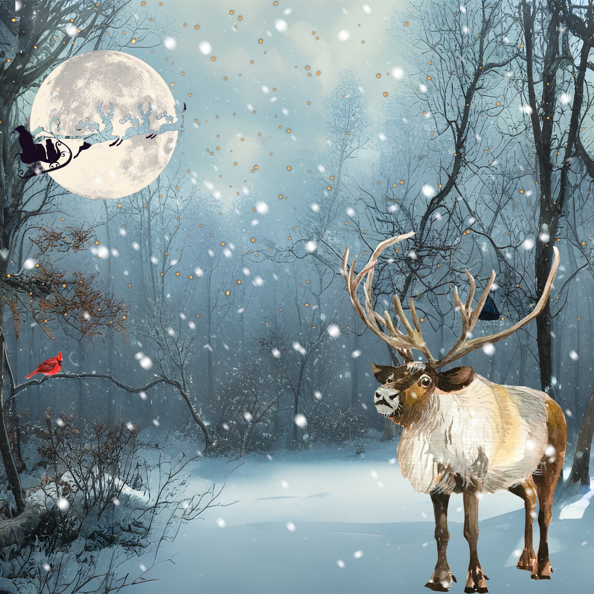 Christmas Winter Santa Sleigh Deer