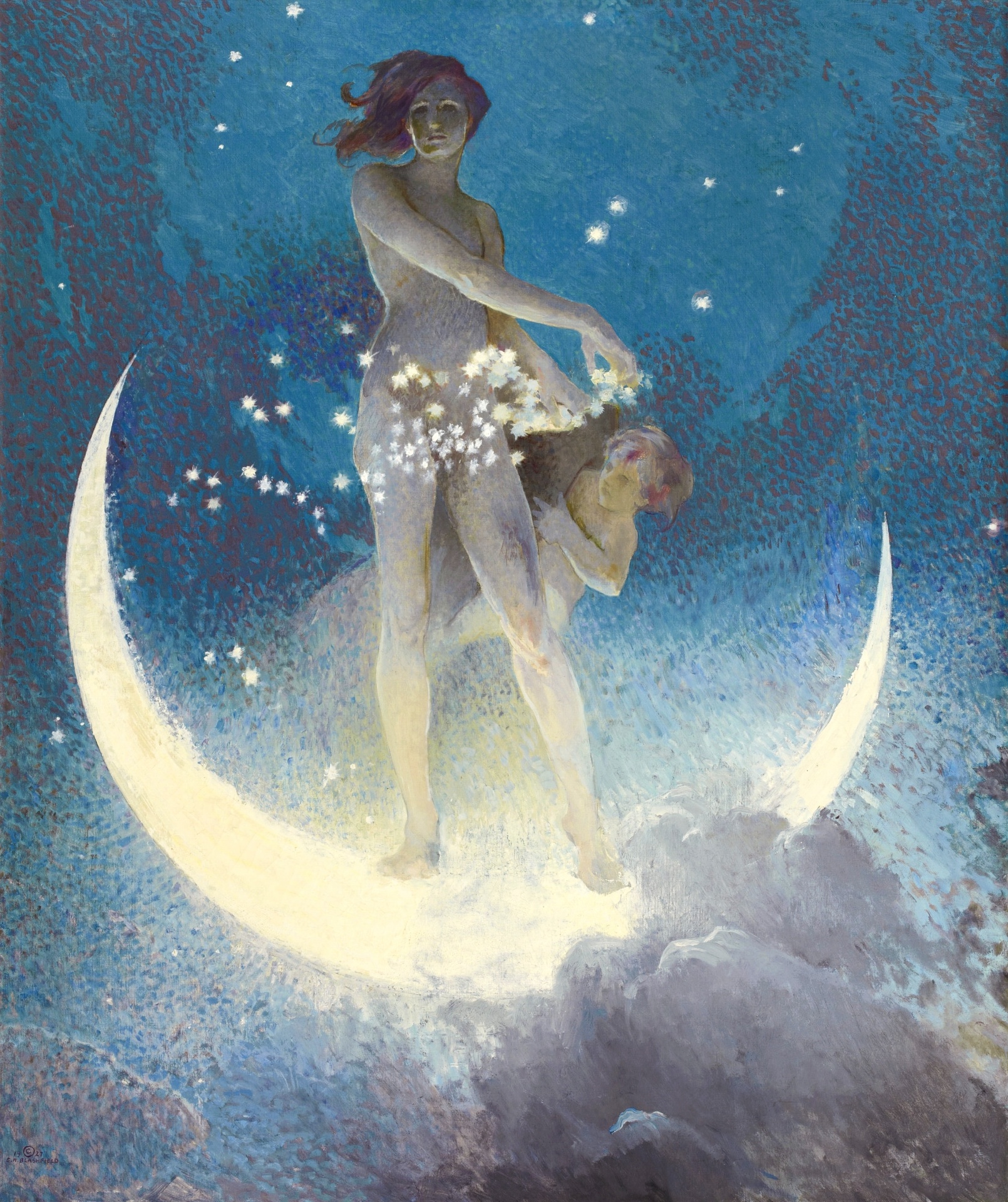 Art Nouveau Art Woman Moon
