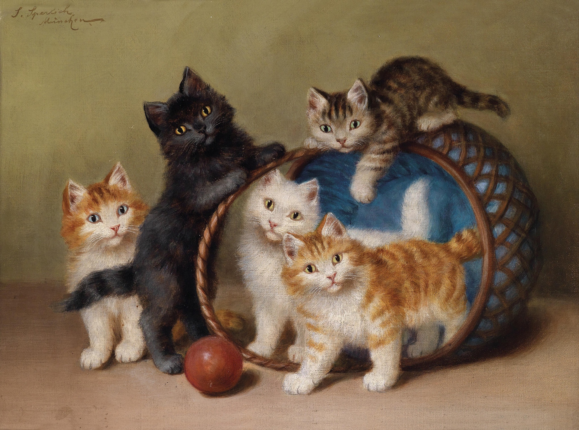 Kittens Cats Vintage Painting