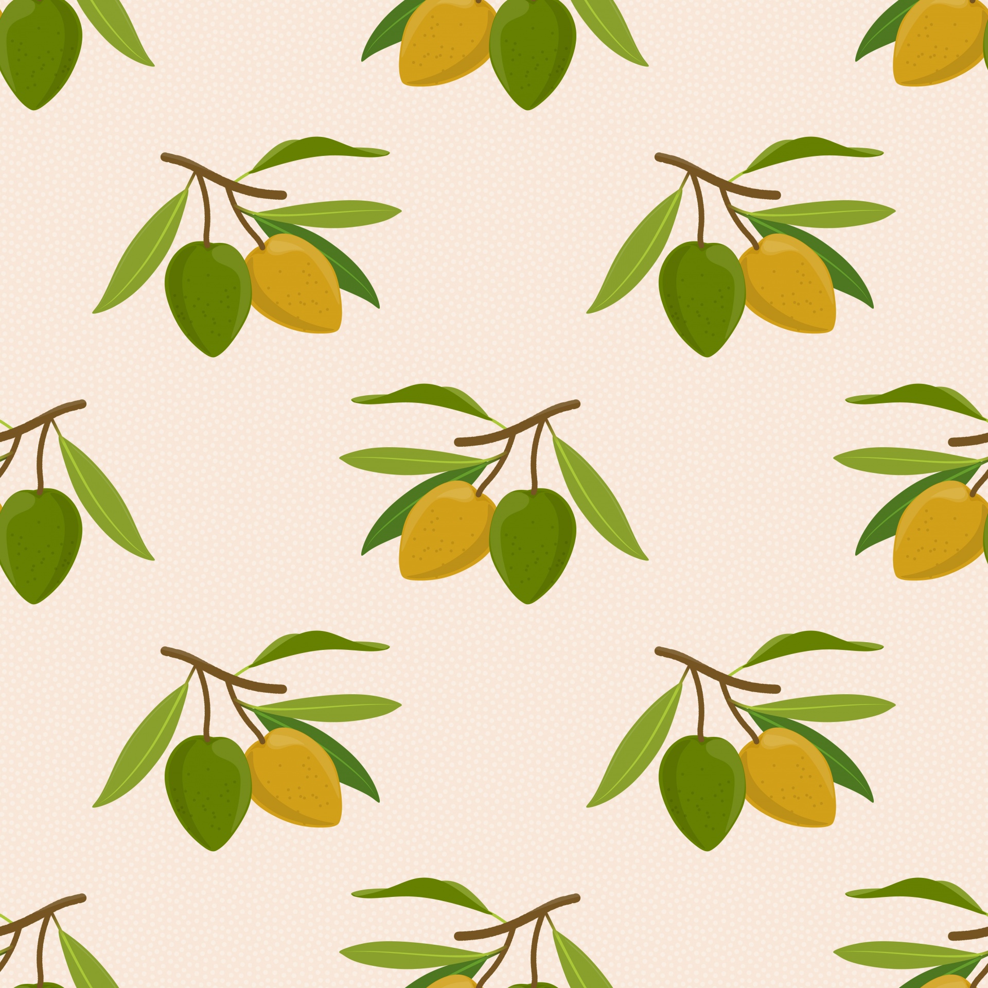 Green and yellow olives seamless pattern background on random dots, spots very light background