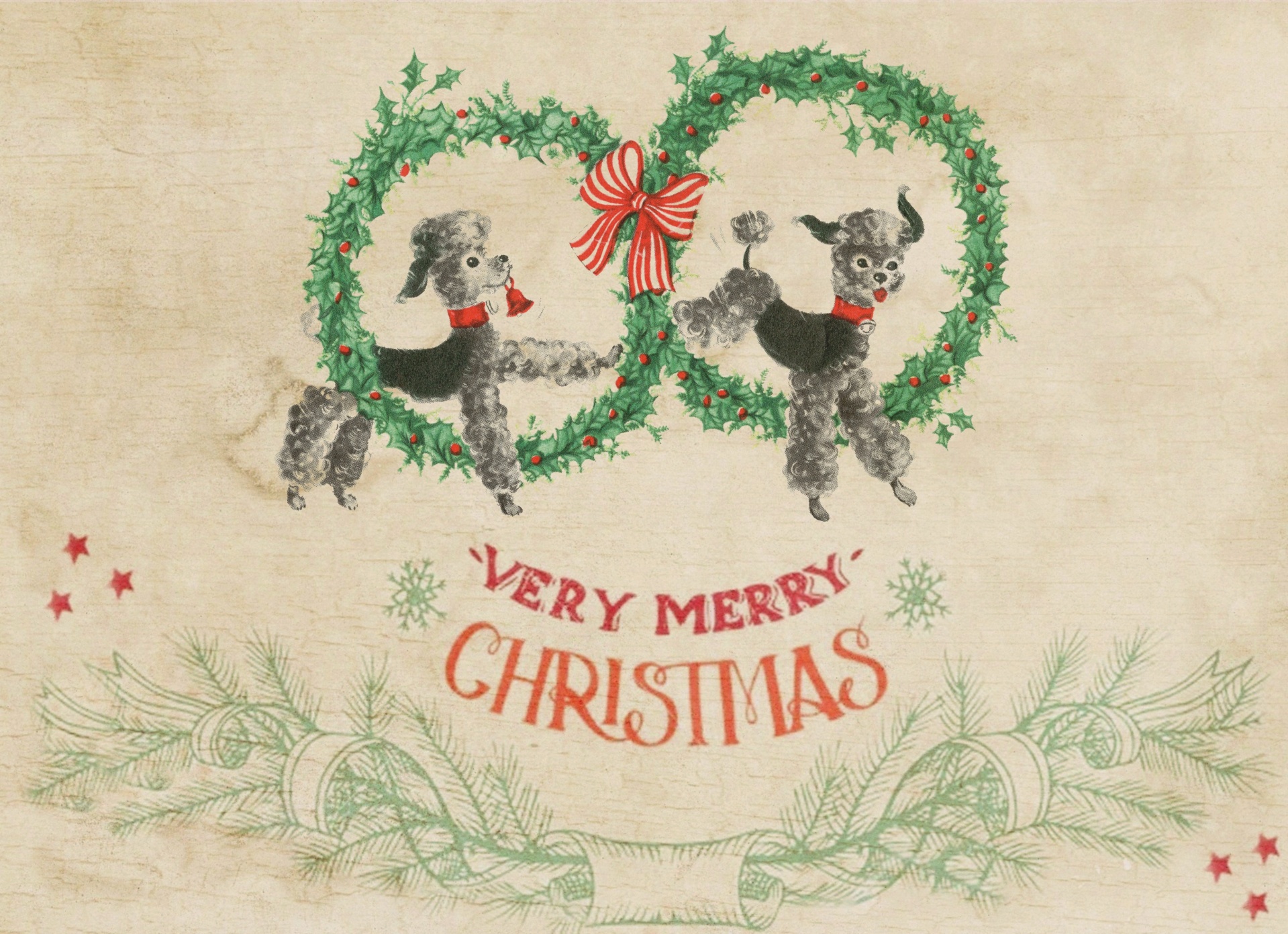 vintage-christmas-dogs-card-free-stock-photo-public-domain-pictures