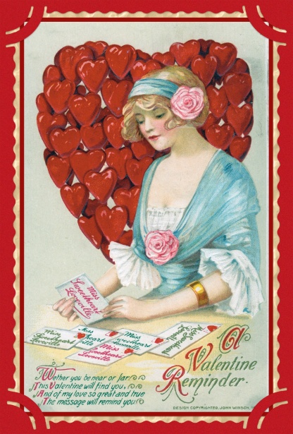 Vintage Valentines Day Card - Girl Painting To My Valentine On Heart