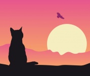 Cat Silhouette Pink Sunset