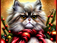Christmas Cat With Scarf Painting