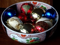 Christmas Tree Baubles In A Bowl