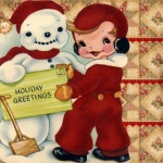 Vintage Christmas Child And Snowman