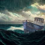 Ship In Stormy Sea Painting