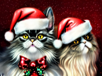 Two Cats Posing In Santa Hat