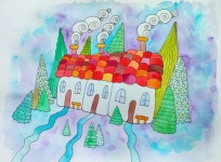 Village, Art, Drawing, Illustration