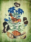 Vintage Art Bird Flowers