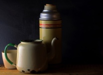 Vintage Thermos Flask & Old Kettle