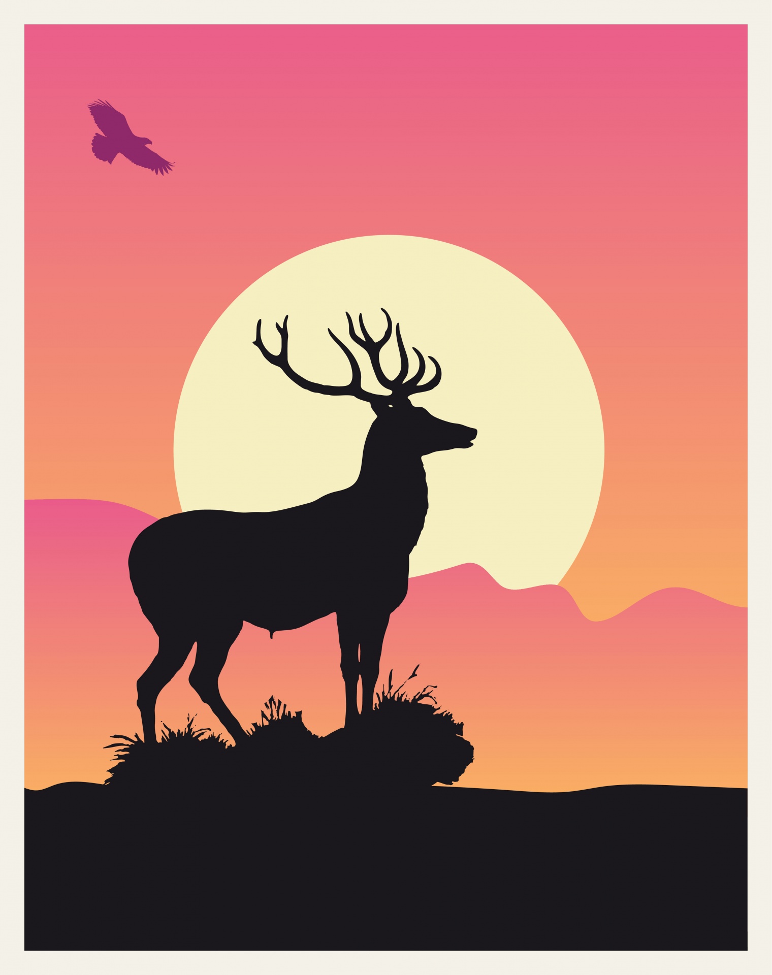 Stag Pink Sunset Poster