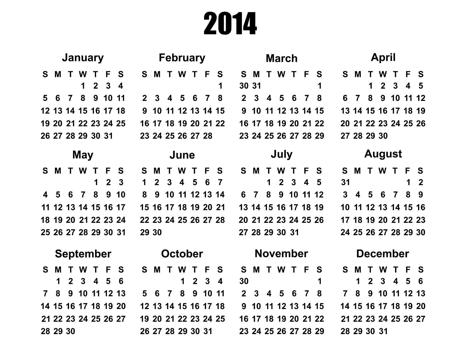 2014 Calendar Template
